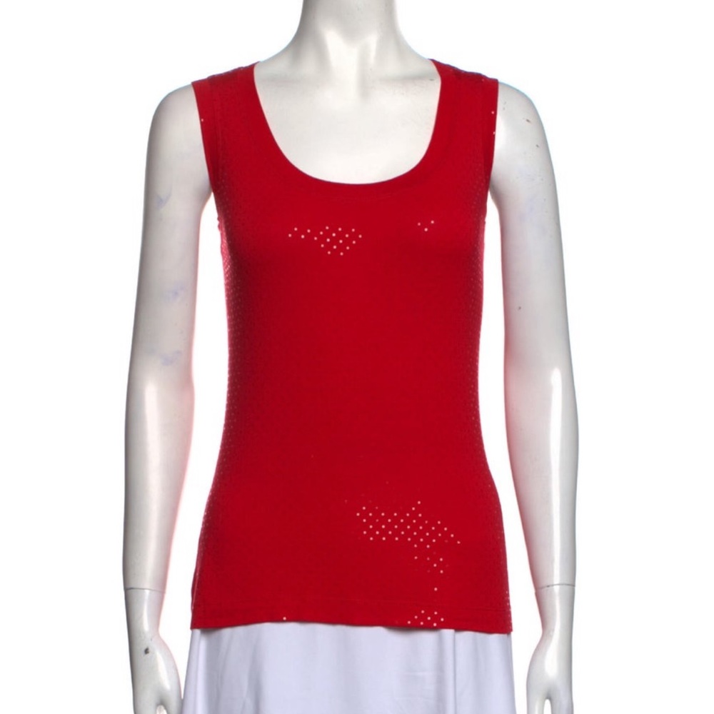 St. John Red Stretch Sleeveless Top Caviar Collection  size S petite